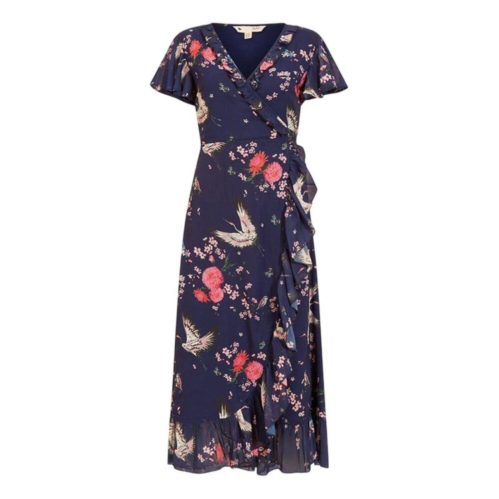 Yumi Womens/Ladies Crane V Neck Wrap Dress / Navy